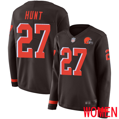 Cleveland Browns Kareem Hunt Women Brown Limited Jersey 27 NFL Football Therma Long Sleeve